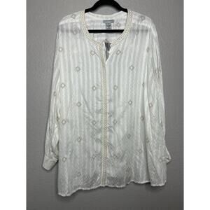 Catherine’s White Embroidered Tunic Blouse Boho Peasant Lightweight NWT Size 4X